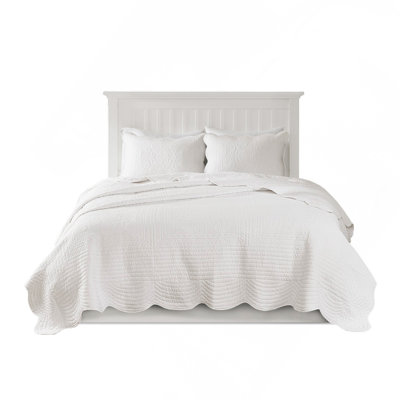 Full 3 Piece Quilt Set Reversible Scalloped Edge Quilt Set, Soft Microfiber, Cotton Filling, Country Style