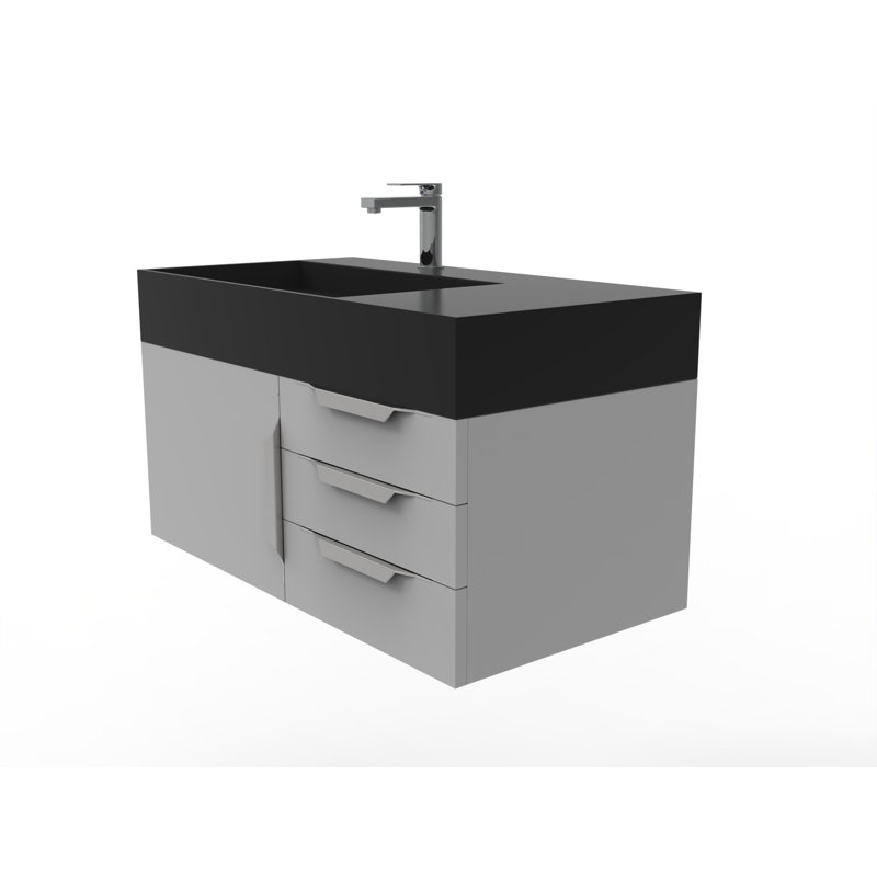 Ensemble de meuble-lavabo mural simple 36 po Bassi, Noir, gris, Chrome