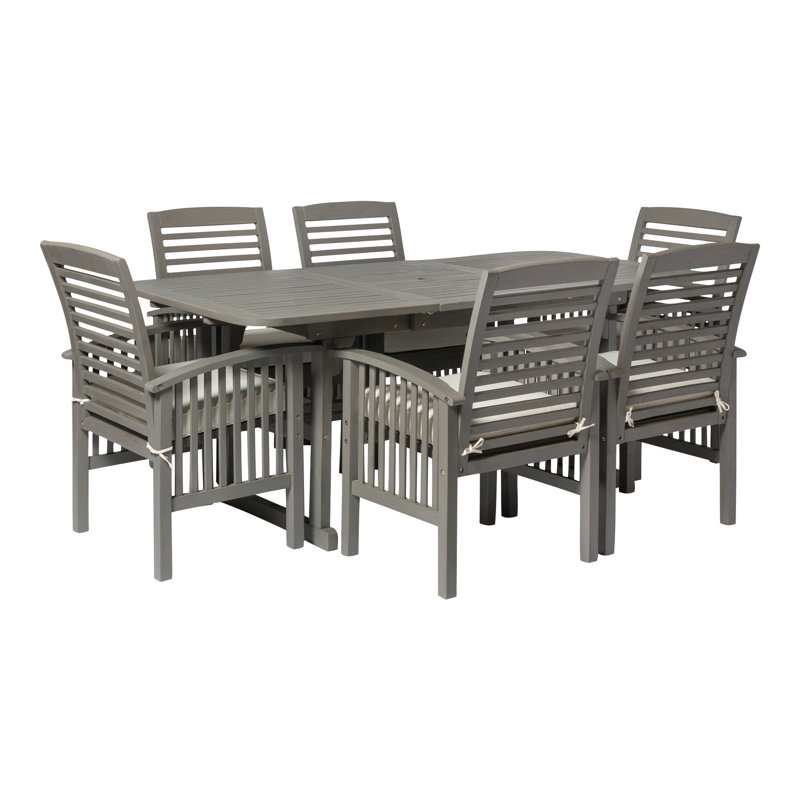 6 - Person Acacia Wood Patio Dining Set with Rectangular Table , Cushions Included, Gray Wash