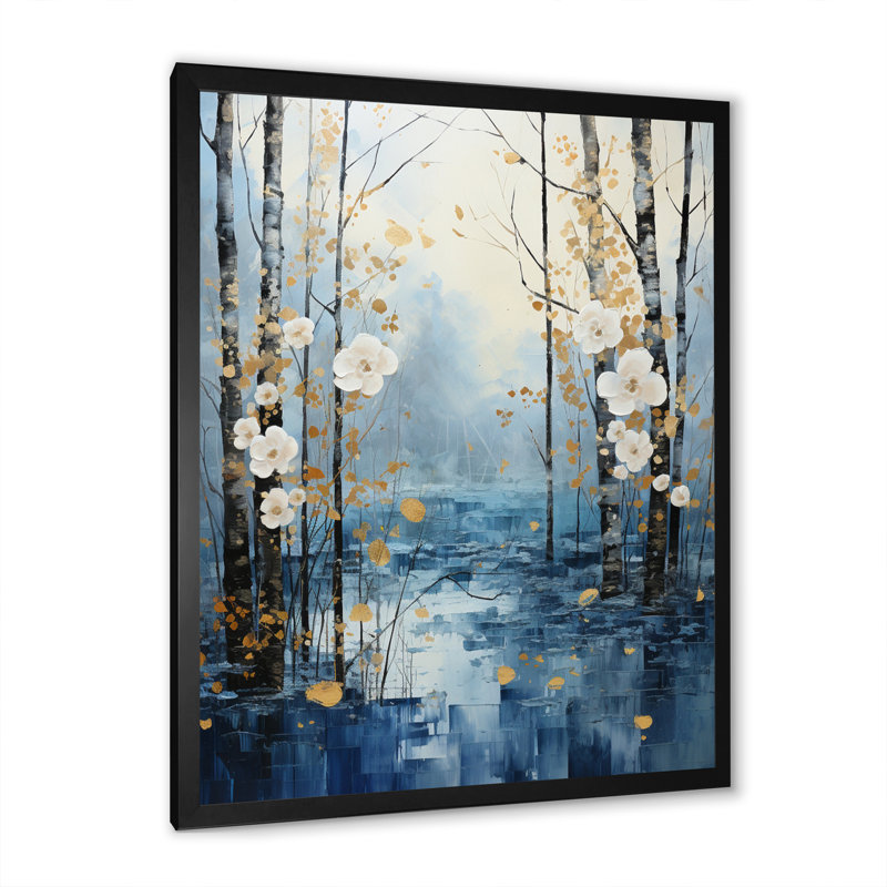 «Letreece Birch Woods Moonlit Symphony V», reproduction d'art sur toile, H 20 po x l 12 po x P 1 po, Cadre photo noir