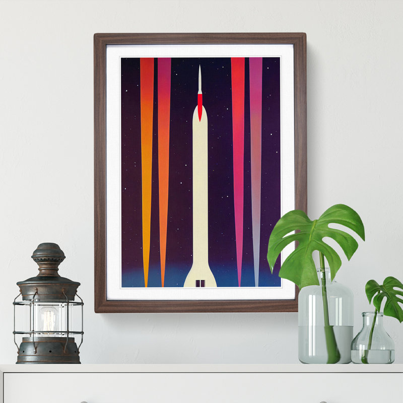Artsy Spaceship Rocket - Wall Art, 34cm H x 25cm W, Walnut Framed