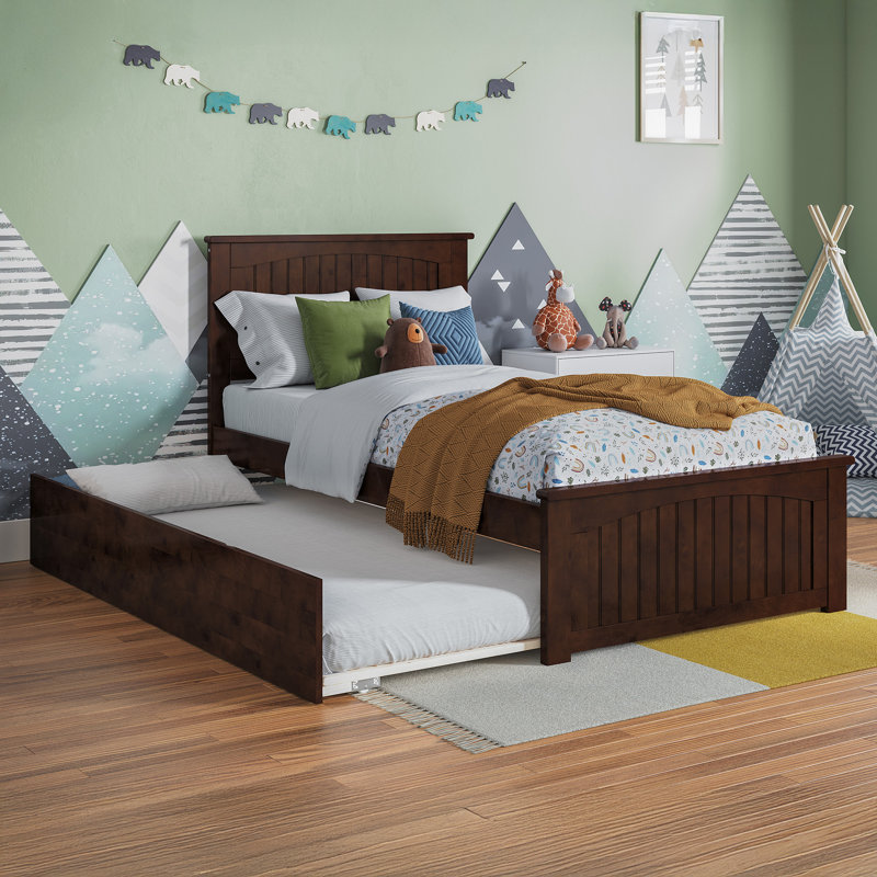  Nantucket Solid Wood Platform Bed with Matching Footboard & Trundle, Twin, Walnut