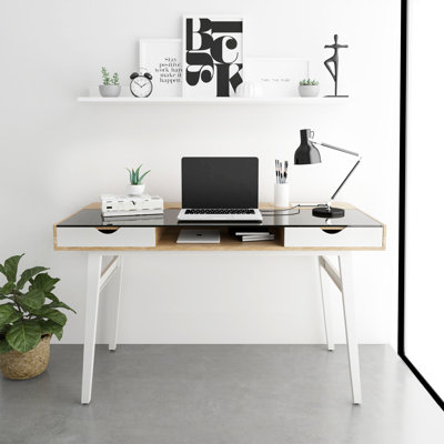 Desk,Compact Computer Desk With Multiple Storage, Walnut