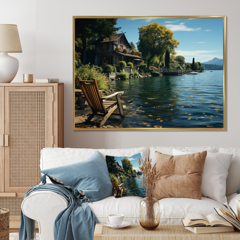 Bernece " Germany Lakeside Serenadea Tranquil ", H 30 po x l 40 po x P 1,5 po, Cadre flottant doré
