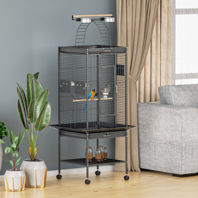 Franes 61" Wrought Steel Rolling Large Parrot Parakeet Bird Cage with Pull-Out Tray & Play Open Top