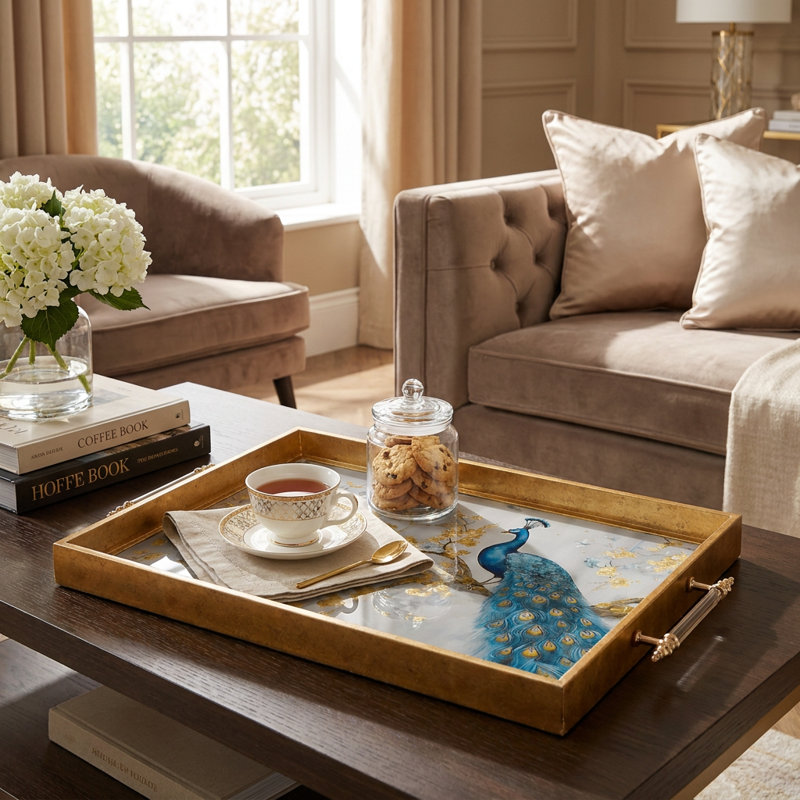 Plateau décoratif en verre doré