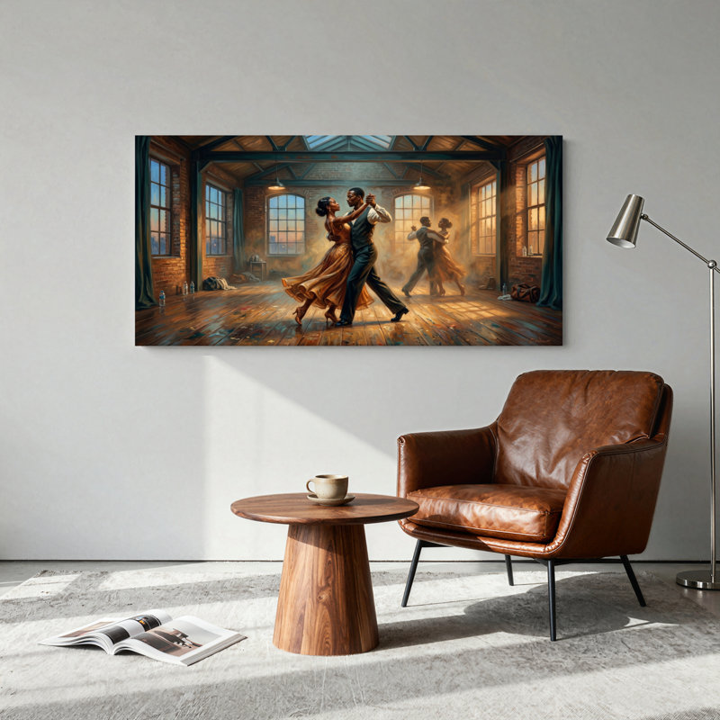 Ensemble de 1 tableau sur toile représentant un couple dansant, L 40 po x H 20 po, Toile tendue
