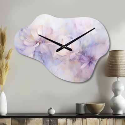 Purple Botanical Whispers II - Asymmetrical Botanicals Metal Clock, Purple Wall Clock Print