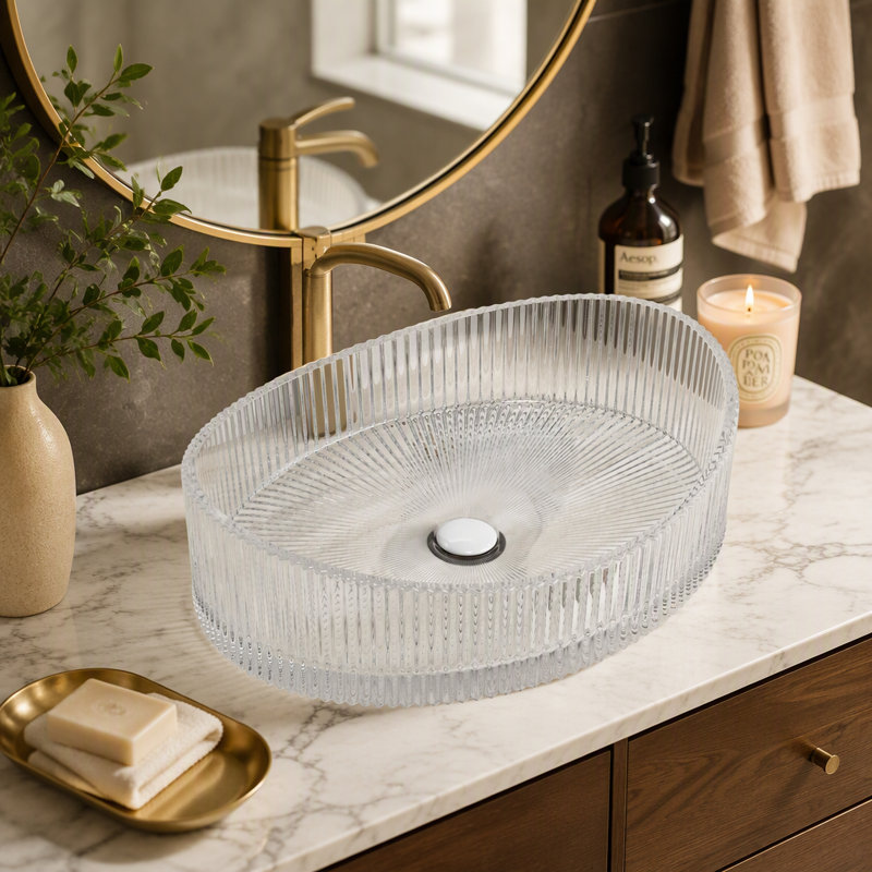 Lavabo de salle de bain en verre transparent 20 ", sans vasque, en verre cristal Yuanalo