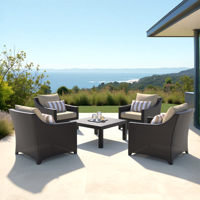 Cairey 5 Piece Sunbrella Outdoor Club & Table Chat Set - Maxim Beige, Beige