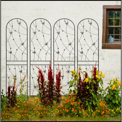 4 Pack Metal Garden Trellis 86.7" x 19.7" Rustproof Trellis for Climbing Plants Outdoor Flower Support Butterfly Deco Black