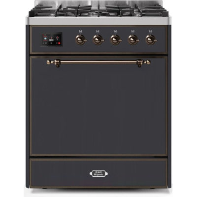 ILVE Majestic II 30 inch Dual Fuel Range, 5 Brass Burners, 4 cu. ft. Oven Capacity (Solid Door)