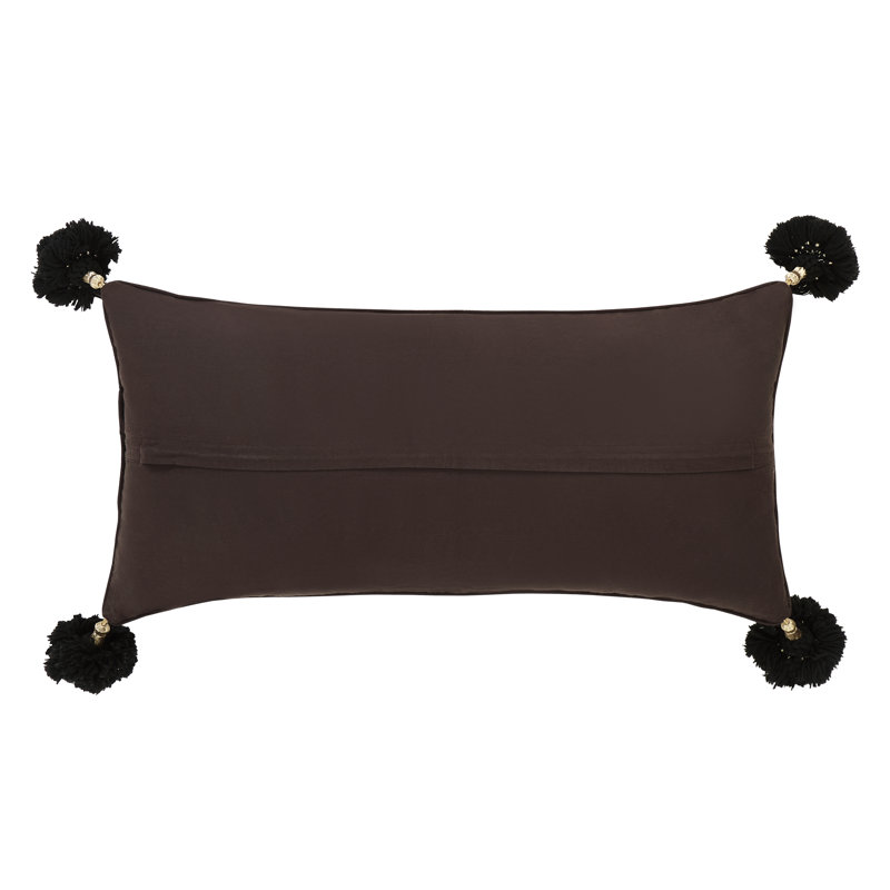 Housse de coussin lombaire en coton avec pampilles Echo, Rectangle H 14 po x l 31 po