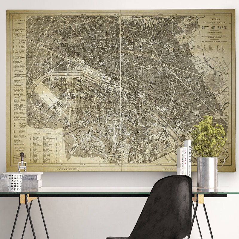 Carte de Paris - reproduction d'impression sur toile, H 36 po x l 48 po x P 1,5 po