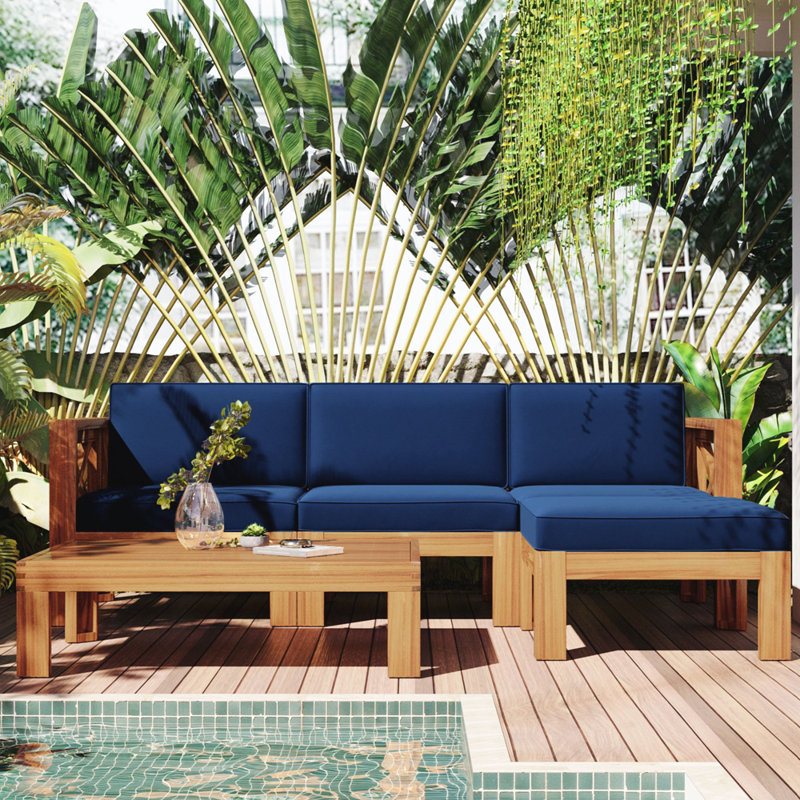 Ayten Acacia 4 - Person Patio Conversation Set with Cushions, Blue