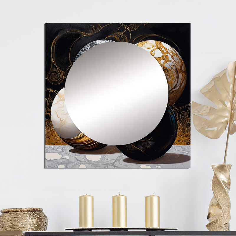 Brexlynn - Grand miroir carré cubique à formes éclatées dorées pour décoration murale, 36 po x 36 po