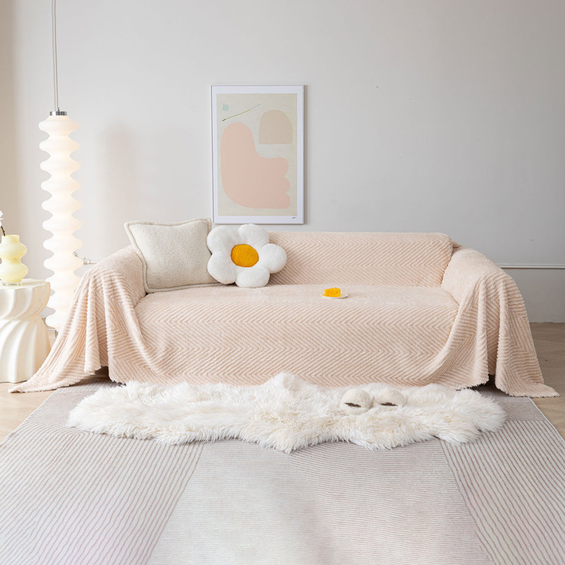 Housse pour canapé en molleton de coton de couleur unie minimaliste, Coton rose, H 71 po x l 150 po x P 0,2 po