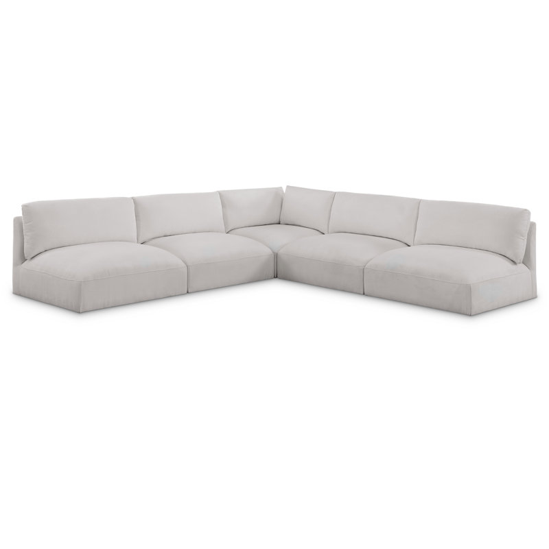 Kiree Upholstered L-Shaped Sectional Reversible, Cream Polyester Fabric