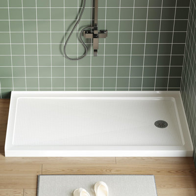 Bac de douche rectangulaire 48 po x 32 po - Drain à droite, surface antidérapante, finition blanche