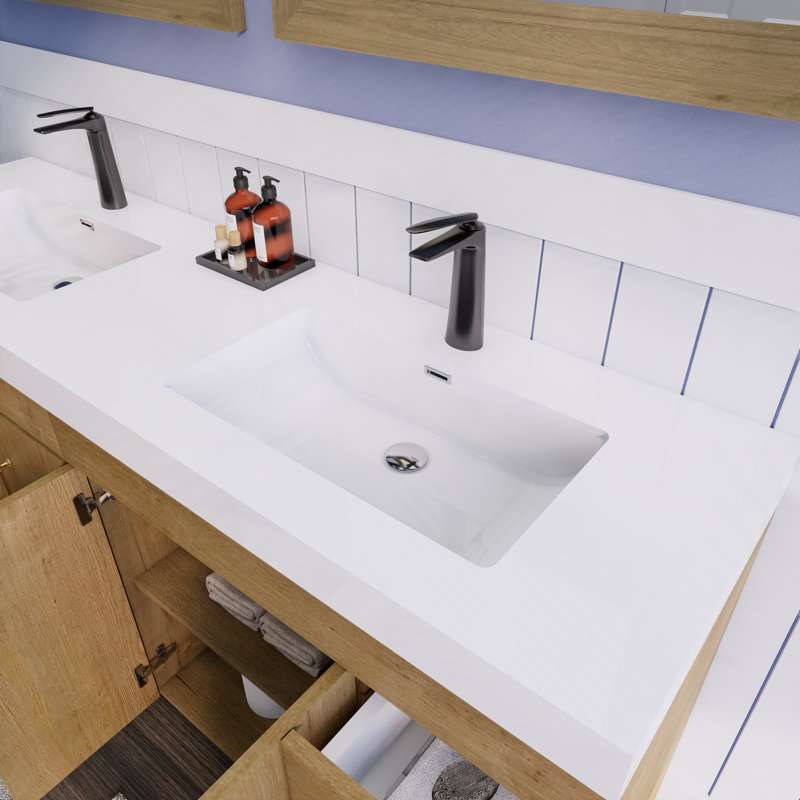 Ensemble de meuble-lavabo double Spring, Chêne et teck, 72"