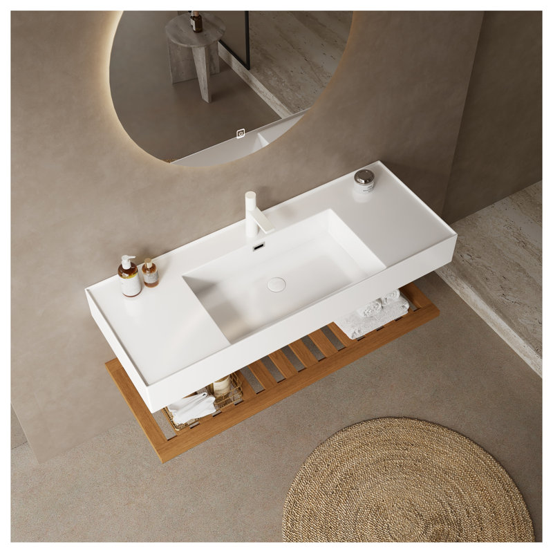 Meuble-lavabo mural 48 po avec lavabo vasque en noyer et blanc