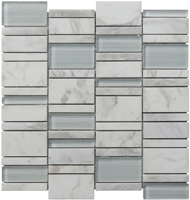 Carrara Blend Random Sized Natural Stone/Glass Random Mosaic Wall & Floor Tile