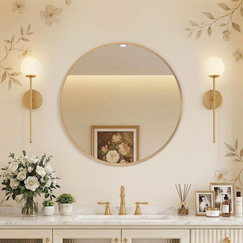 Metal Round Wall Mirror, 24" x 24", Gold