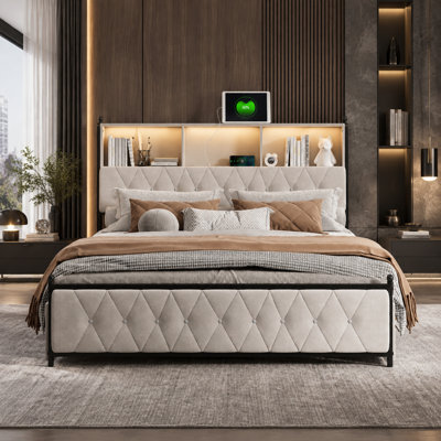 Upholstered Velvet Drawers Bed