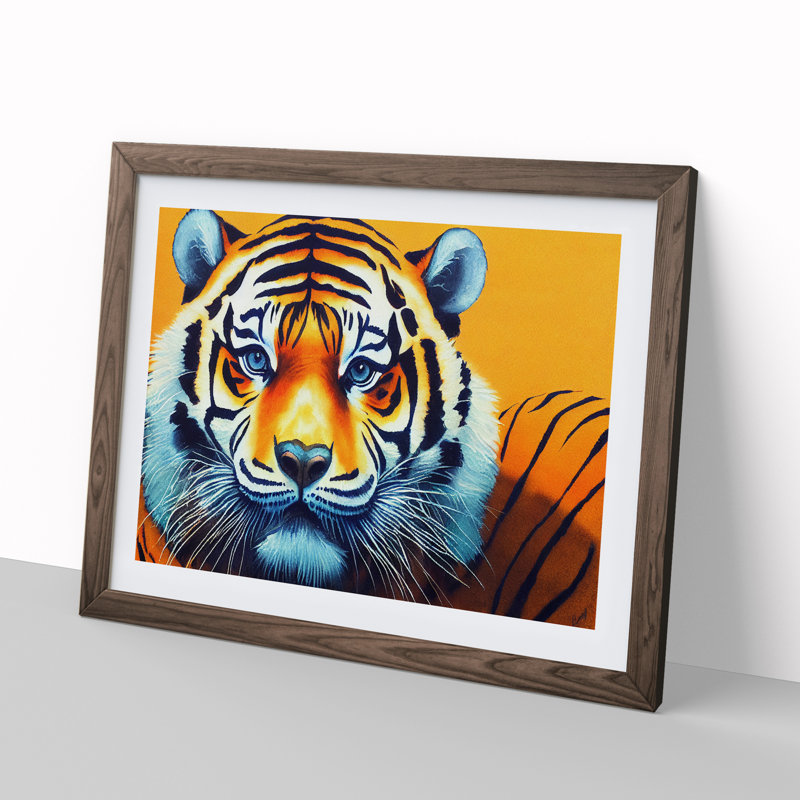 Tiger Portrait Vol.3 - Single Picture Frame Print, 34cm H x 46cm W x 2cm D, Walnut