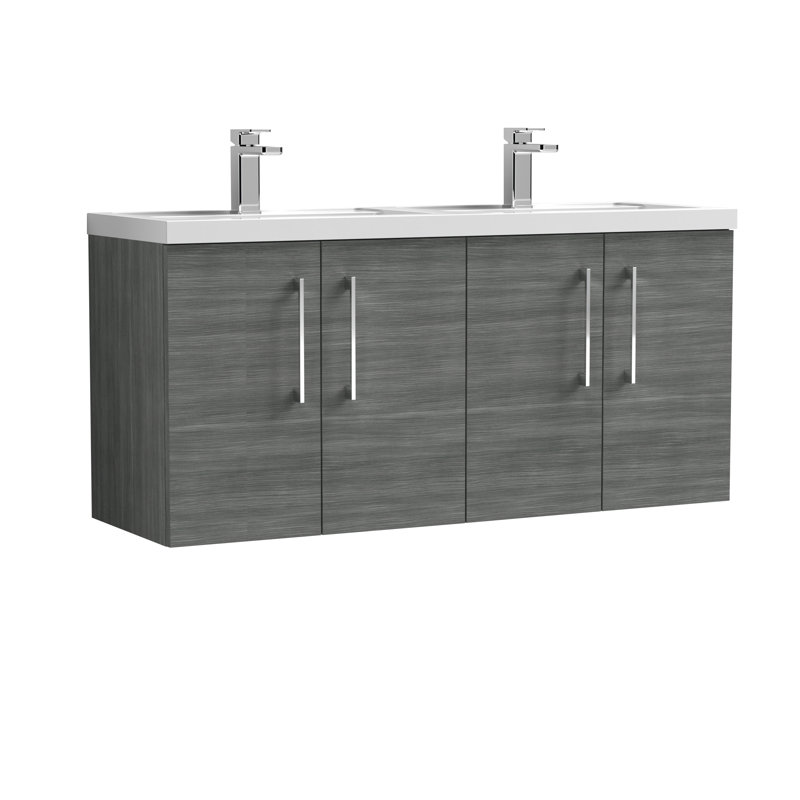 Arno 1205mm Double Bathroom Vanity with Integrated Basin, Anthracite Woodgrain