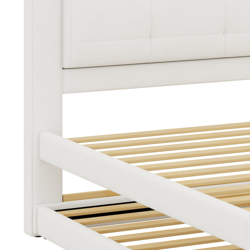 Platform Bed with Trundle Featuring Adjustable Design, Flat Storage or Erected Guest Bed, Beige