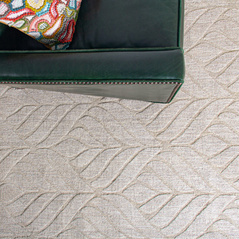 Textured Leaf Hand Loomed Beige Area Rug, Rectangle 8'6" x 12'6"