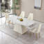 Table de salle à manger en pierre de 71 pouces de couleur blanche Carrara avec base à piédestal rayé