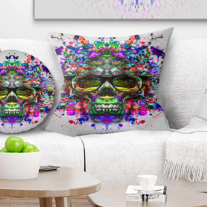  Coussin abstrait avec lunettes et éclaboussures de peinture, 18 po x 18 po, Coussin décoratif