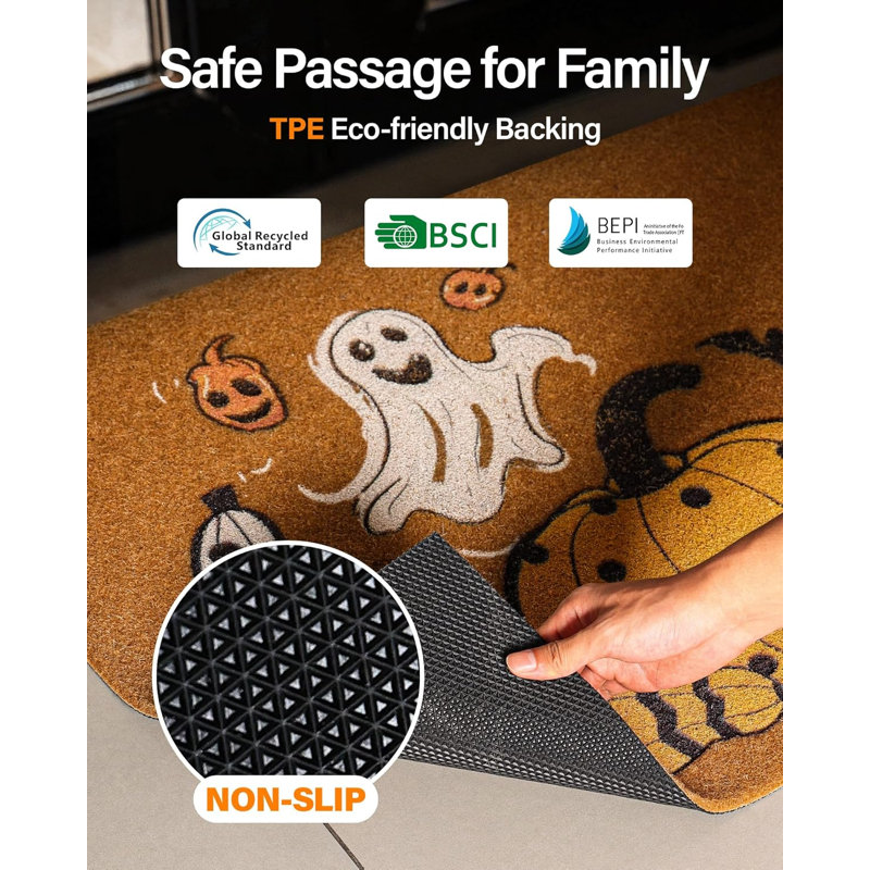 Door Mat Outside Entrance Welcome Matt Pumpkin Ghost Pattern For Halloween Decor, 17" W x 30" L