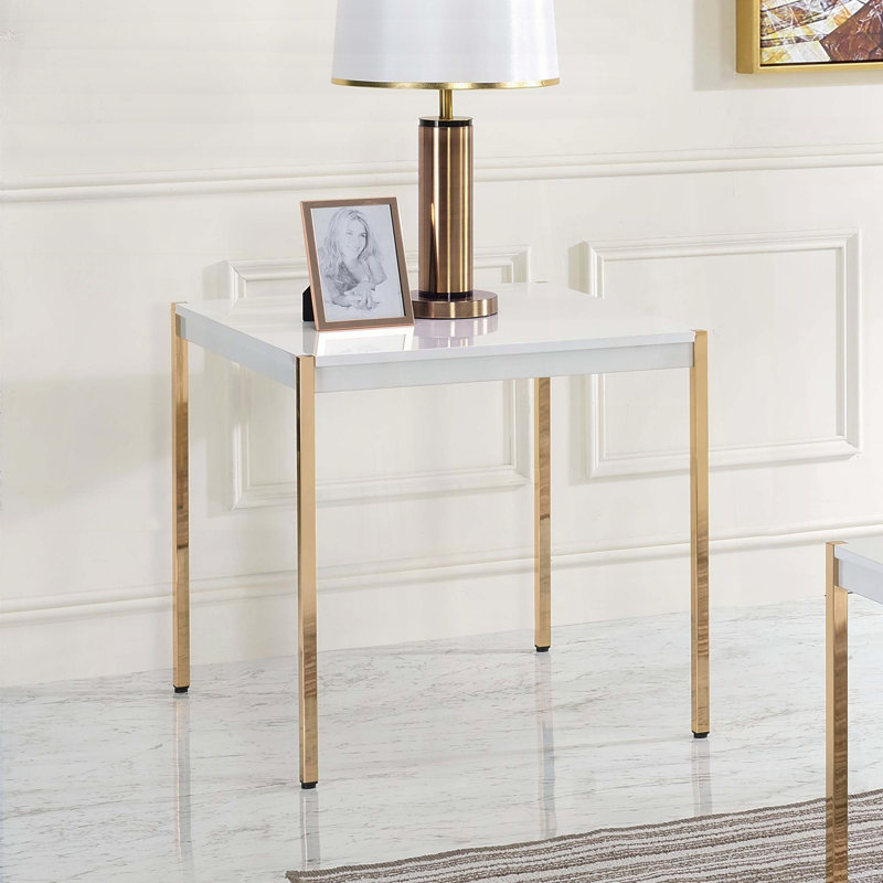 Table de bout blanche et dorée Glam - moderne contemporain