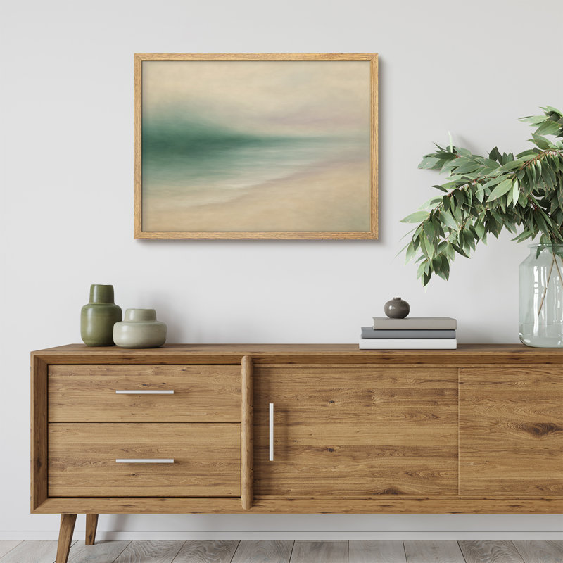 «Pastel Shoreline», reproduction d'art mural encadrée, paysage marin côtier doux dans des tons neutres apaisants, Naturel