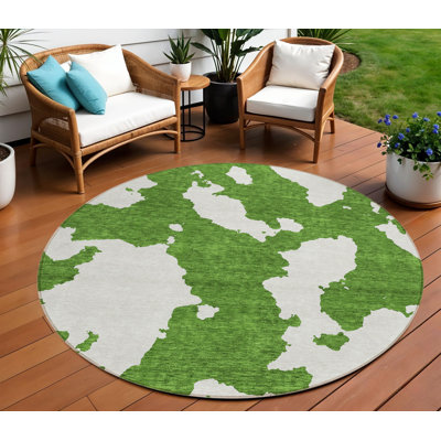 Tapis intérieur rond lavable abstrait vert et ivoire 8 pi