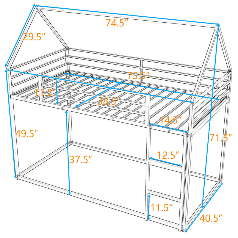 Twin Over Twin House Bunk Bed With Built-In Ladder And Guardrails, White