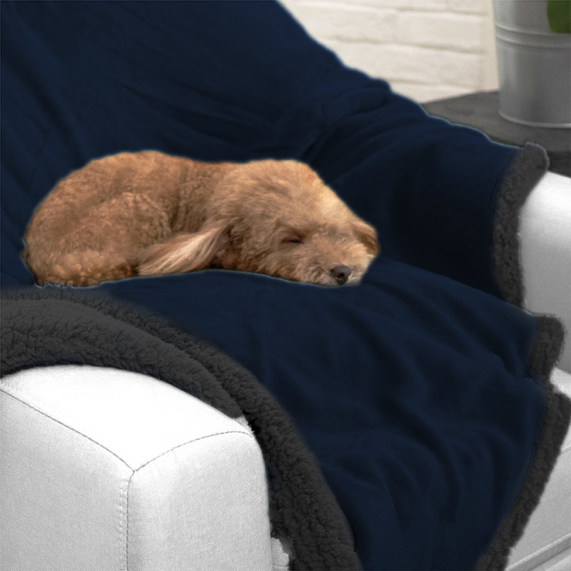 X-Large Navy and Gray Sherpa Waterproof Pet Blanket
