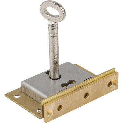 Medium Brass Half Mortise Chest or Box Lock with Skeleton Key