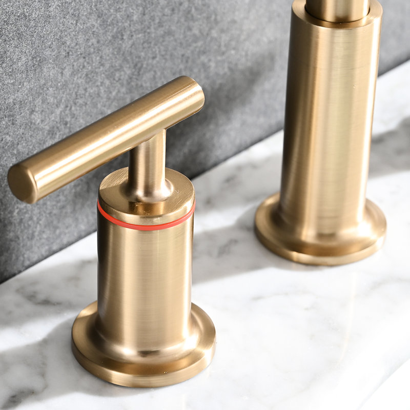 Brushed Gold 8 In. Widespread Faucet - Solid Brass Construction, 360 Swivel Spout, Drip- Ceramic Disc Valves, High Arc Spout For Reduced Splashing Bathroom With Golden Brush Appearance Optimal Water