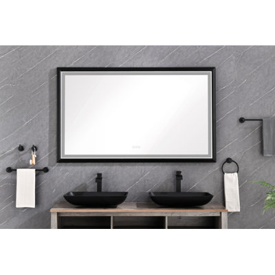 Miroir de salle de bain à DEL avec cadre en aluminium, miroir de meuble-lavabo mural, antibuée, mémoire, 3 couleurs, gradation continue