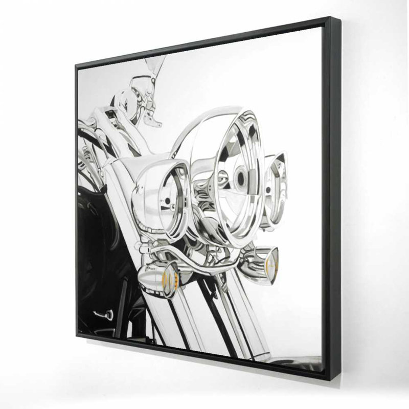 Motocyclette, toile légère - Maison noire encadrée, H 25,25 po x l 25,25 po