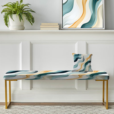Abstract Upholstered Gold Bench