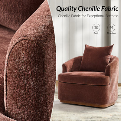 Berklie 31"W Modern Chenille Swivel Barrel Chair with Unique Arms and Solid Wood Legs