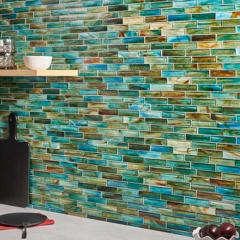 Waterscape 11.82" x 12" Glass Brick Joint Mosaic Wall Tile, Lagoon Green