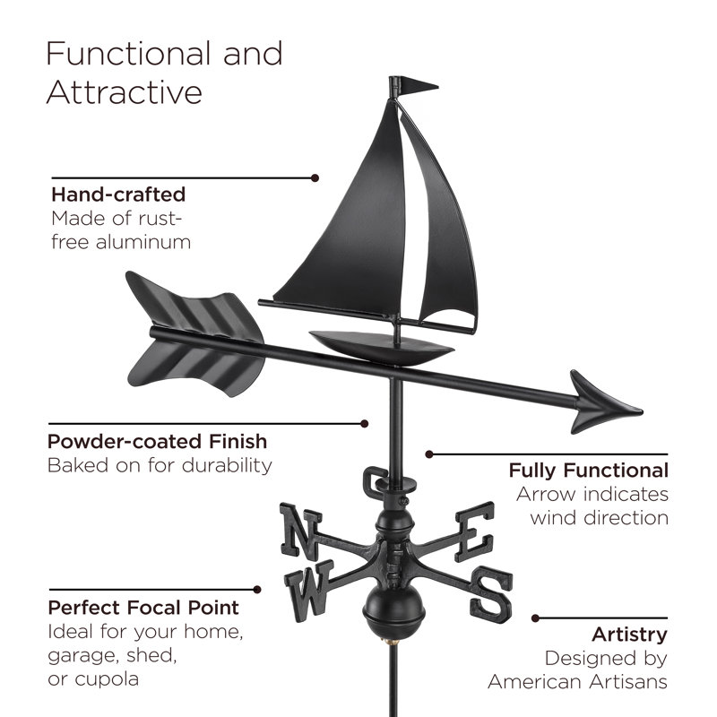 Black Aluminum Sailboat Garden Weathervane with Pole