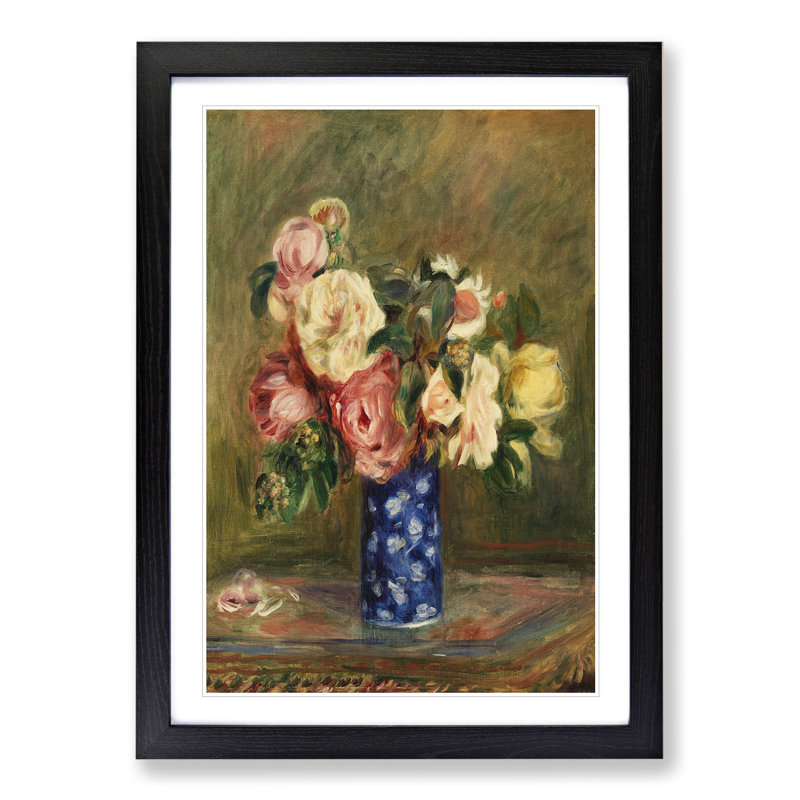 A Bouquet of Roses by Pierre-Auguste Renoir - Picture Frame Painting, 65cm H x 48cm W x 2cm D, Black