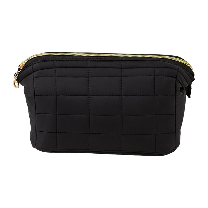 Quilted Polyester Wadding；Nylon Zipper Makeup Organiser, Black
